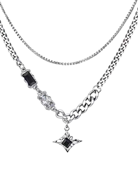 潮牌双层方钻星芒项链