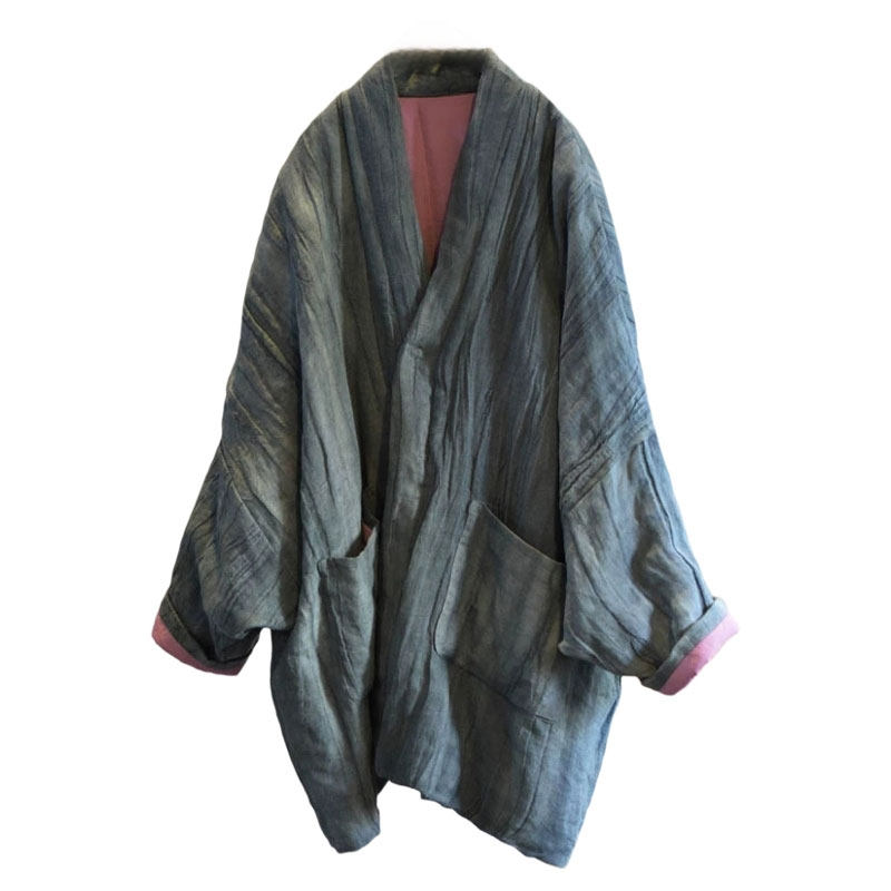 中国风中长款汉服式亚麻棉服外套