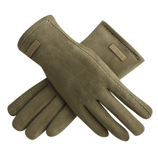 复古麂皮绒秋冬季女式简洁触屏手套骑车保暖冬天防寒加绒触屏贴肤