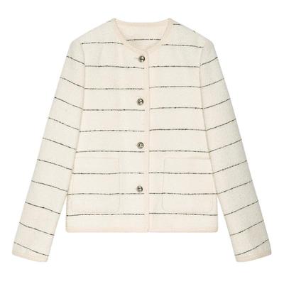 DKNY/唐可娜儿秋季女圆领气质经典条纹粗花呢小香风外套