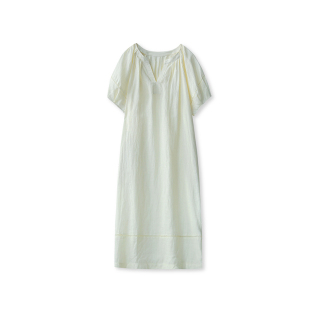 YANGLE_100 亚麻连衣裙女夏季2025新款宽松直筒裙泡泡袖气质长裙