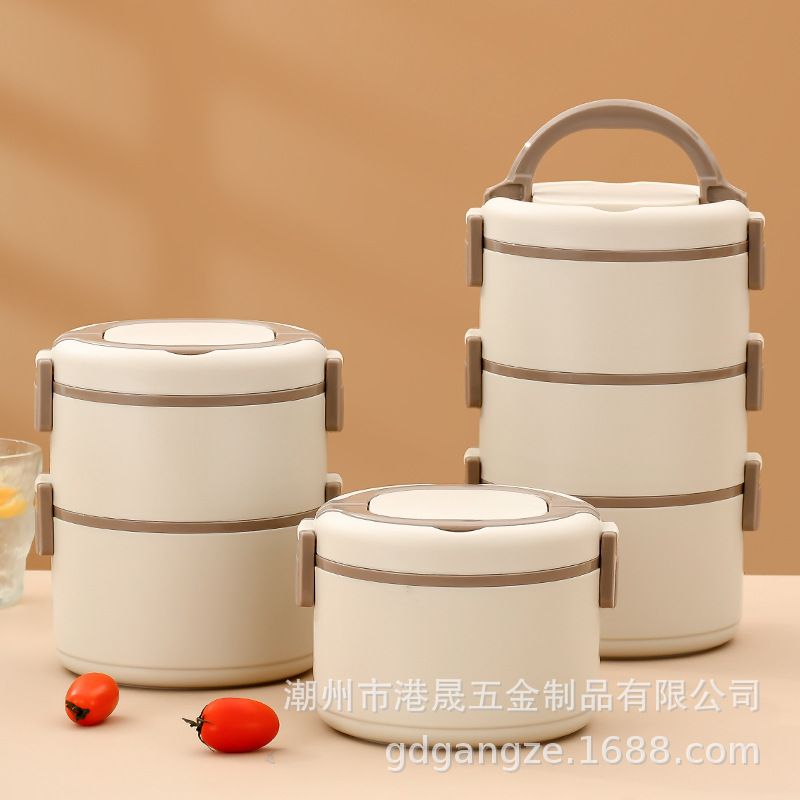 港泽新品饭盒304不锈钢饭盒拆带双层密封盖便当盒三层可便携式