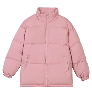 粉色立领短款羽绒棉服女加厚冬2025年新款韩版宽松小个子时尚棉袄