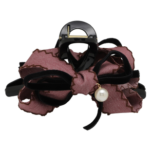 藕粉布艺蝴蝶结抓夹女高级感气质百搭发抓后脑勺大号盘发鲨鱼夹子