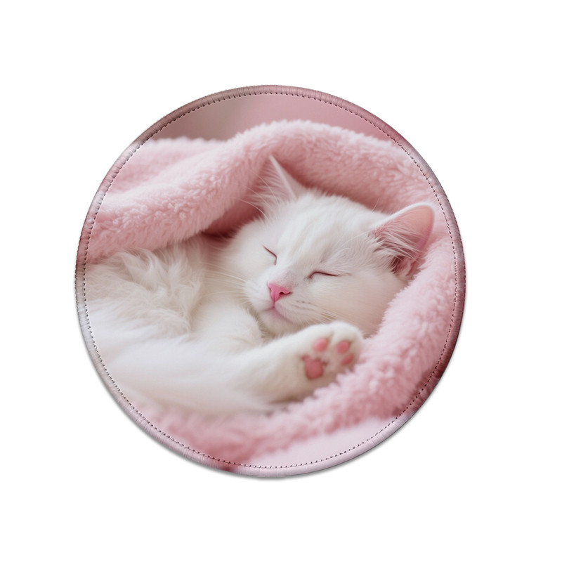 ZO绒毯熟睡长毛猫圆形鼠标垫
