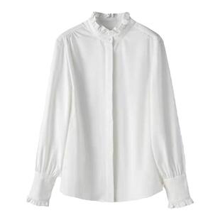 Basic House/百家好白色花边领衬衫女士2026春季新款气质叠穿衬衣