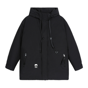 ALLIN 黑色工装羽绒服男款冬季加厚保暖防风潮牌休闲连帽夹克外套