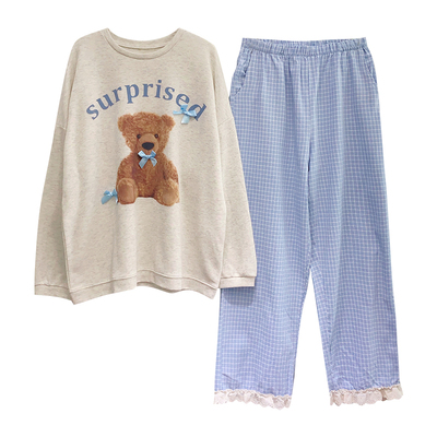 可爱小熊春秋冬睡衣女长袖纯棉