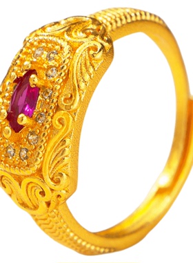 镀黄金色红宝石华焰流影戒指复古