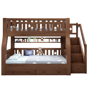 实木儿童两层床上下床楼梯爬梯双层床子母床上下铺胡桃木床高低床