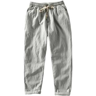 草民麻衣夏季棉亚麻休闲裤男松紧腰宽松透气速干百搭薄直筒长裤子