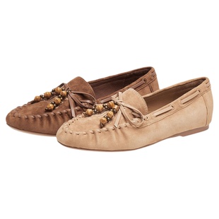 真美诗印第安纳2025秋新款羊绒皮手工感木质串珠乐福鞋女22181CA5