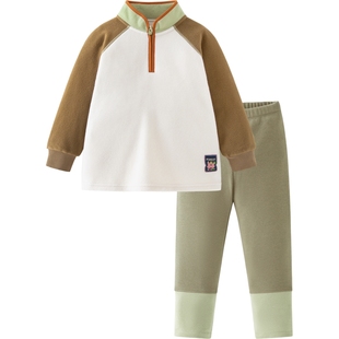 迷你巴拉巴拉抗静电摇粒绒套装男女童柔软保暖撞色早春套装洋气