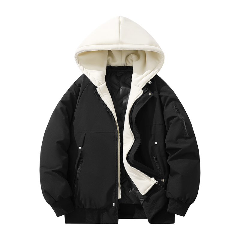 冬新款时尚连帽可拆卸假两件青年棉服潮休闲加厚保暖男女棉衣学生