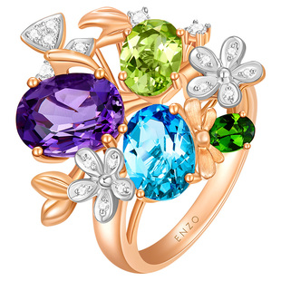 ENZO「彩虹花球」18K金多彩宝石钻石戒指女EZV6669新年礼物