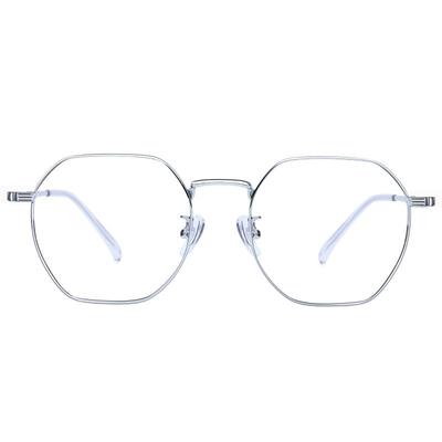 超轻纯钛时尚银色多边形近视眼镜