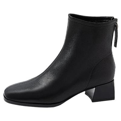 康莉真皮粗跟短靴时尚女靴