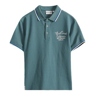 MCS男装源自万宝路复古时尚纯棉POLO领前胸印花修身罗纹短袖T恤