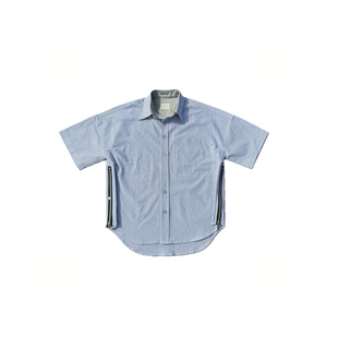 明亮叔出品4th第四季病号服 牛津条纹半袖衬衫 高街休闲叠穿上衣