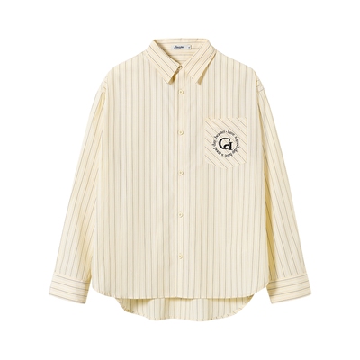 BEASTER口袋绣花条纹衬衫