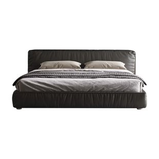 豆腐块真皮床意式极简主卧1.8m*2m轻奢软包双人床高端大气婚床