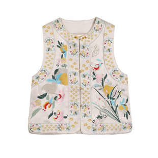 实拍新中式2026春夏改良重工提花刺绣圆领盘扣领改良马甲上衣外套