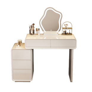 全实木烤漆奶油风60CM小户型梳妆台现代简约卧室轻奢化妆桌一体柜