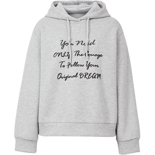 【会员专享】红袖2025冬新款女装字母刺绣落肩抽绳连帽加厚卫衣