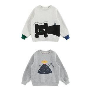 幼悠男童卡通印花卫衣冬季新款圆领套头加绒蓄热保暖基础百搭上衣