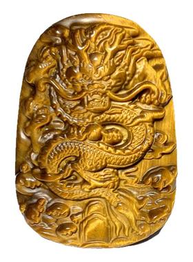 天然虎睛石龙牌吊坠毛衣链