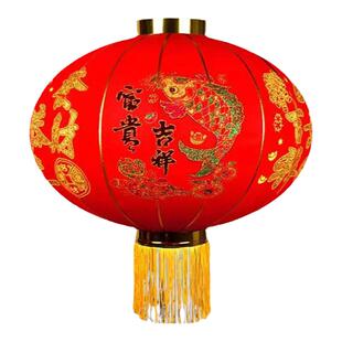 元旦新年大红灯笼户外防水绸布铁口广告植绒福字灯笼节日灯笼挂件