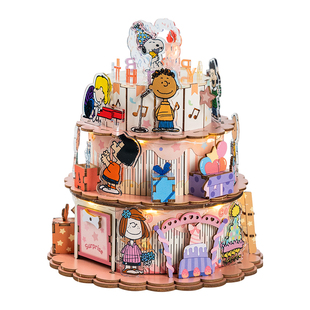 猫的天空之城八音盒手工diy史努比的生日乐章蛋糕可旋转生日礼物
