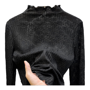 黑色蕾丝打底衫女秋冬新款木耳边网纱上衣女毛衣内搭纱衣小衫薄款