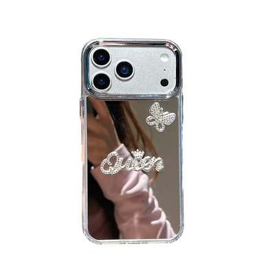 银色镜面立体蝴蝶适用于MotorolaG85手机壳摩托罗拉Edge60pro水钻字母50neo补妆镜子E22电镀镜框G04手链G13女