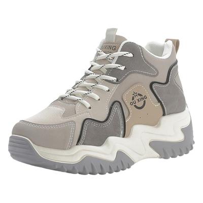 真皮运动鞋女2025冬季新款厚底高帮轻便软底不累脚休闲跑步老爹鞋