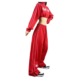 ROKBBK-K/布韩街舞潮牌红色爵士舞jazz裤子女宽松hiphop运动裤潮