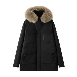 【90鹅绒服】白小T中长款防风羽绒服男2025秋冬新款保暖休闲外套