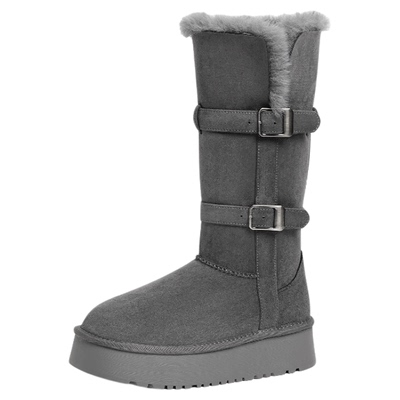 红蜻蜓长筒雪地靴2025冬季新款灰色女鞋厚底高筒靴加绒保暖棉鞋女