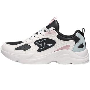 特步女鞋皮面运动鞋春季新款潮流百搭休闲鞋防水厚底复古老爹鞋女