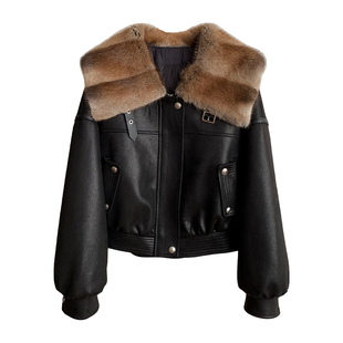 酷飒巴恩风/青根貂麂皮绒派克服90白鹅绒羽绒服夹克皮草外套女