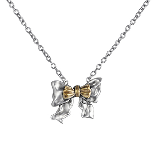 1P Jewelry 金银做旧缎带蝴蝶结项链 两种戴法