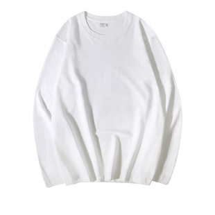 【小白家】纯棉圆领长袖T恤男女全棉基础纯色打底衫内搭bf风宽松