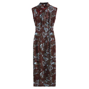 旗袍2026春夏季花色气质修身无袖长款女日常旅游拍照前开襟侧拉链