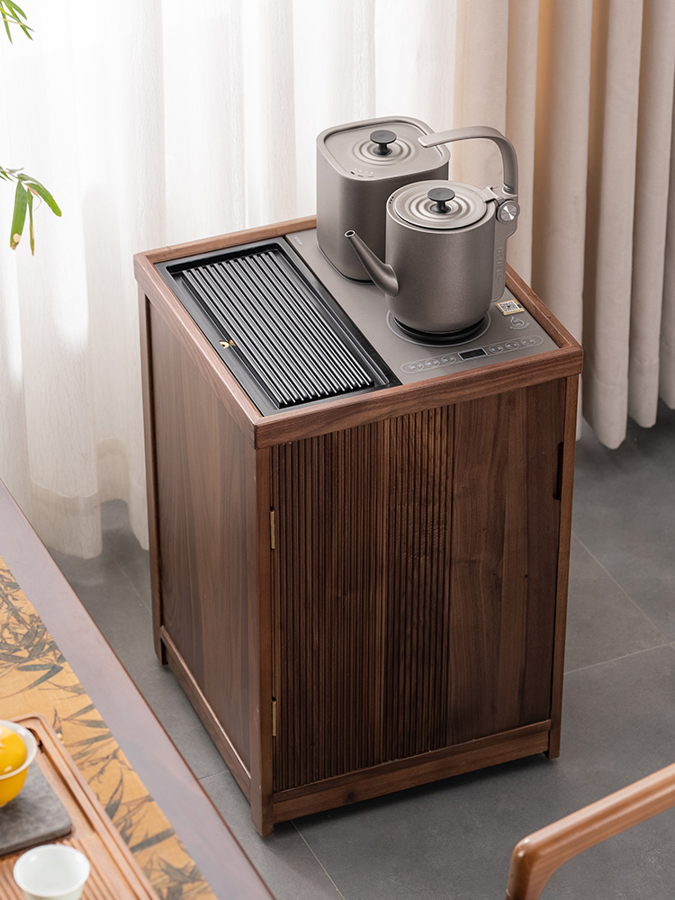 北美黑胡桃茶几实木水壶集成移动茶几小办公沙发侧柜