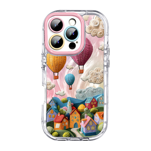 热气球适用苹果17promax手机壳新款iPhone15气囊防摔14pro小众16p羽纱plus高级感13pm镜头全包12带挂绳支架11