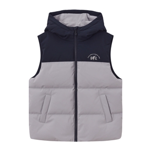 【80鸭绒】POLOWALK童装男童羽绒马甲2025冬装新品撞色连帽外套