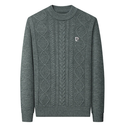 皮尔卡丹男士圆领绞花纹羊毛衫