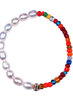 天然珍珠七彩琉璃珠手链