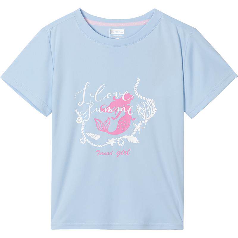 探路者童装2022春夏新款透气不闷汗儿童运动女童休闲印花短袖T恤