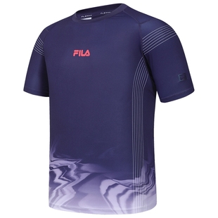 FILA 斐乐官方男子针织短袖衫2024秋新款健身运动满印修身圆领T恤